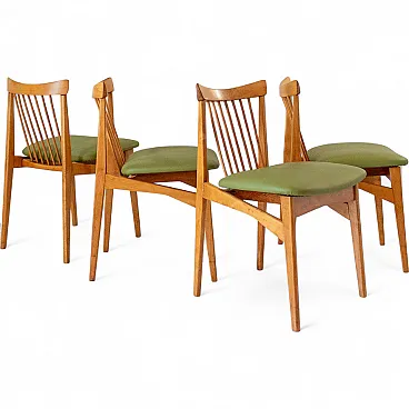 4 chairs in solid beech wood and eco leather, 60s
