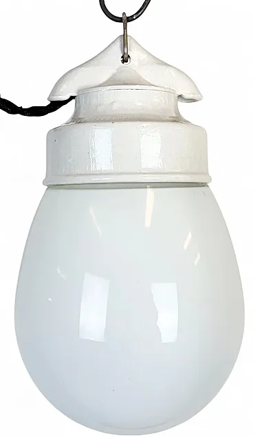 Vintage White Porcelain Pendant Light, 1970s