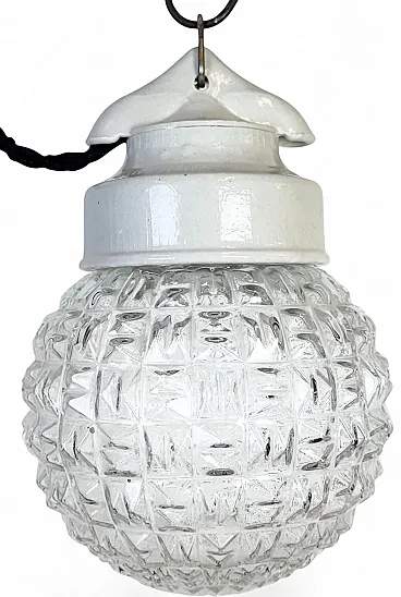 Vintage White Porcelain Pendant Light, 1970s
