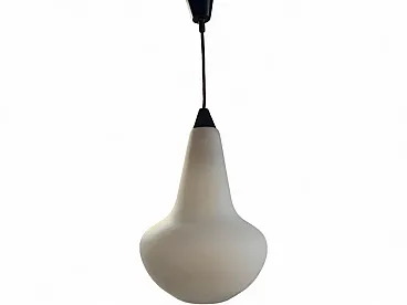 Lampadario in vetro opalino a goccia, anni '50