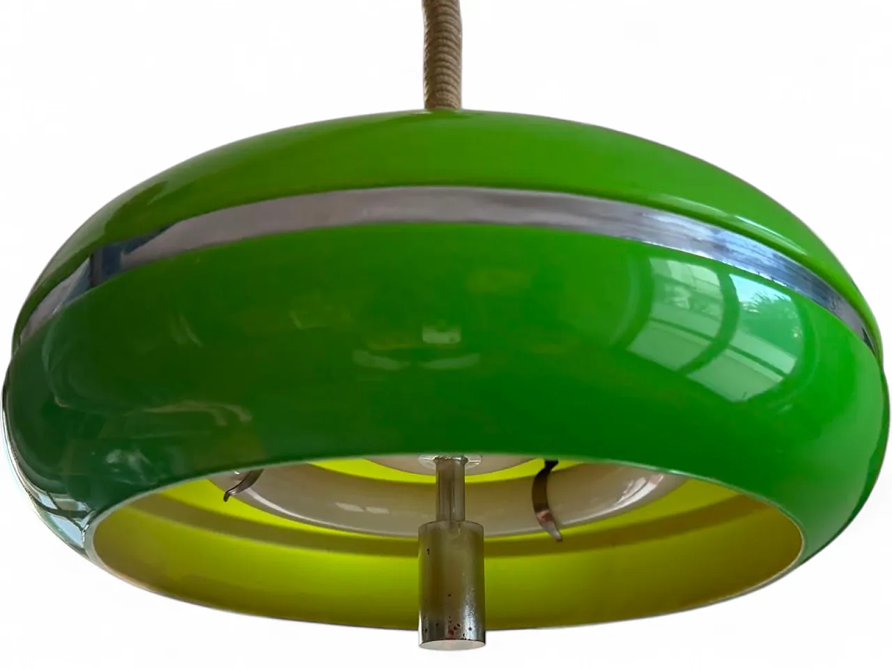 Lampadario  in acrilico verde e cromo, stile Space Age, anni '70 5