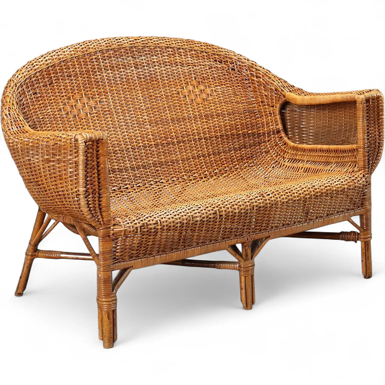 Wicker and bamboo sofa, mid-20th century 11