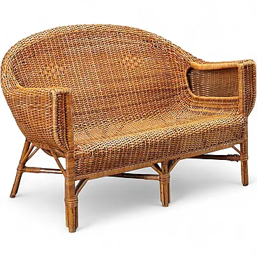 Wicker and bamboo sofa, mid-20th century