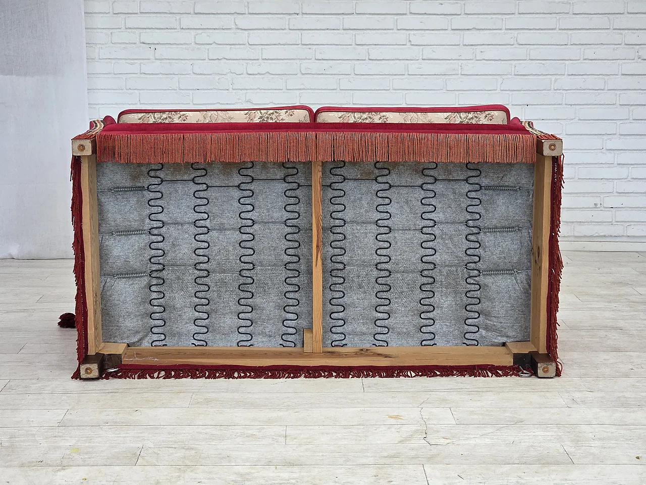 1970s, Danish 2-seater "Spanish" drop arm sofa, furniture velour. 3