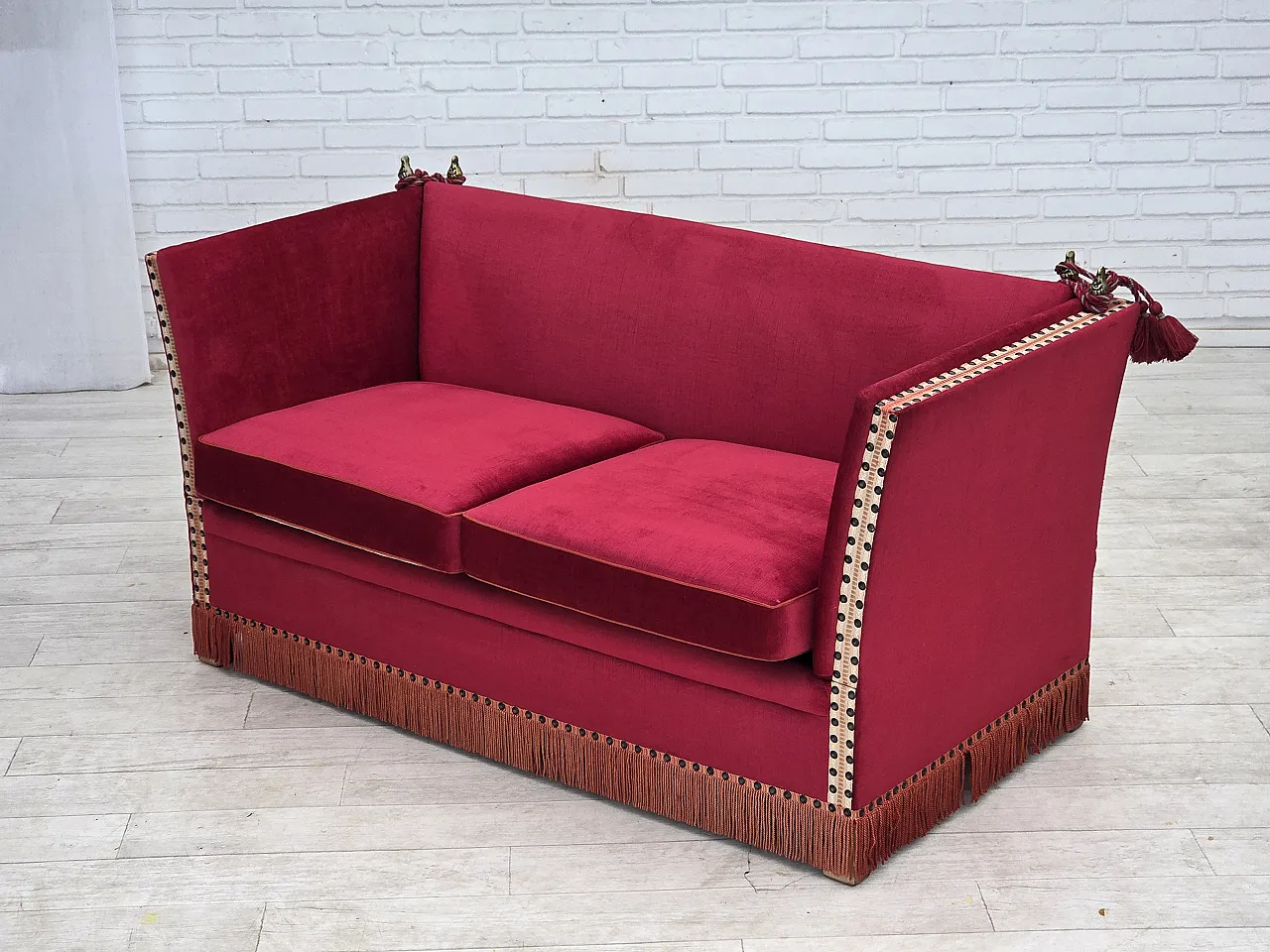 1970s, Danish 2-seater "Spanish" drop arm sofa, furniture velour. 8