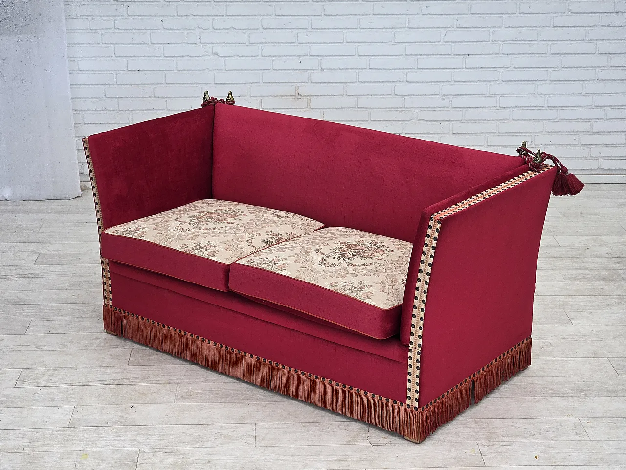 1970s, Danish 2-seater "Spanish" drop arm sofa, furniture velour. 9