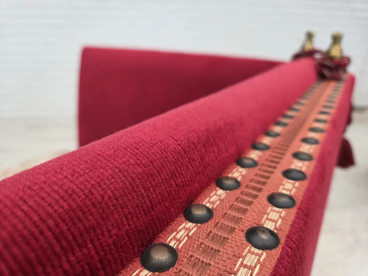 1970s, Danish 2-seater "Spanish" drop arm sofa, furniture velour. 10