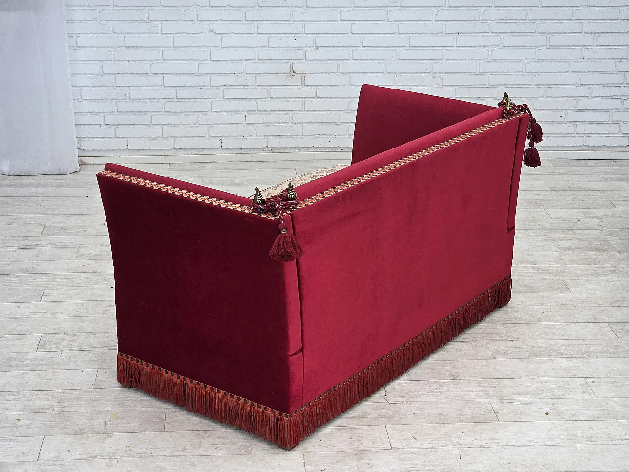1970s, Danish 2-seater "Spanish" drop arm sofa, furniture velour. 11
