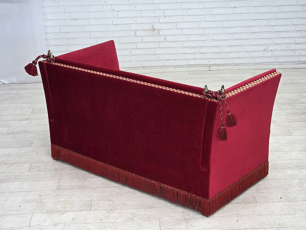 1970s, Danish 2-seater "Spanish" drop arm sofa, furniture velour. 13