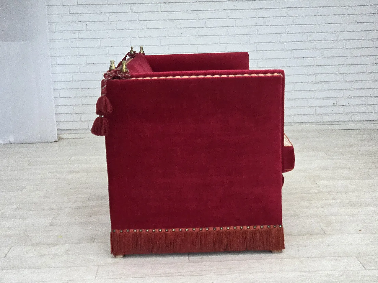 1970s, Danish 2-seater "Spanish" drop arm sofa, furniture velour. 14