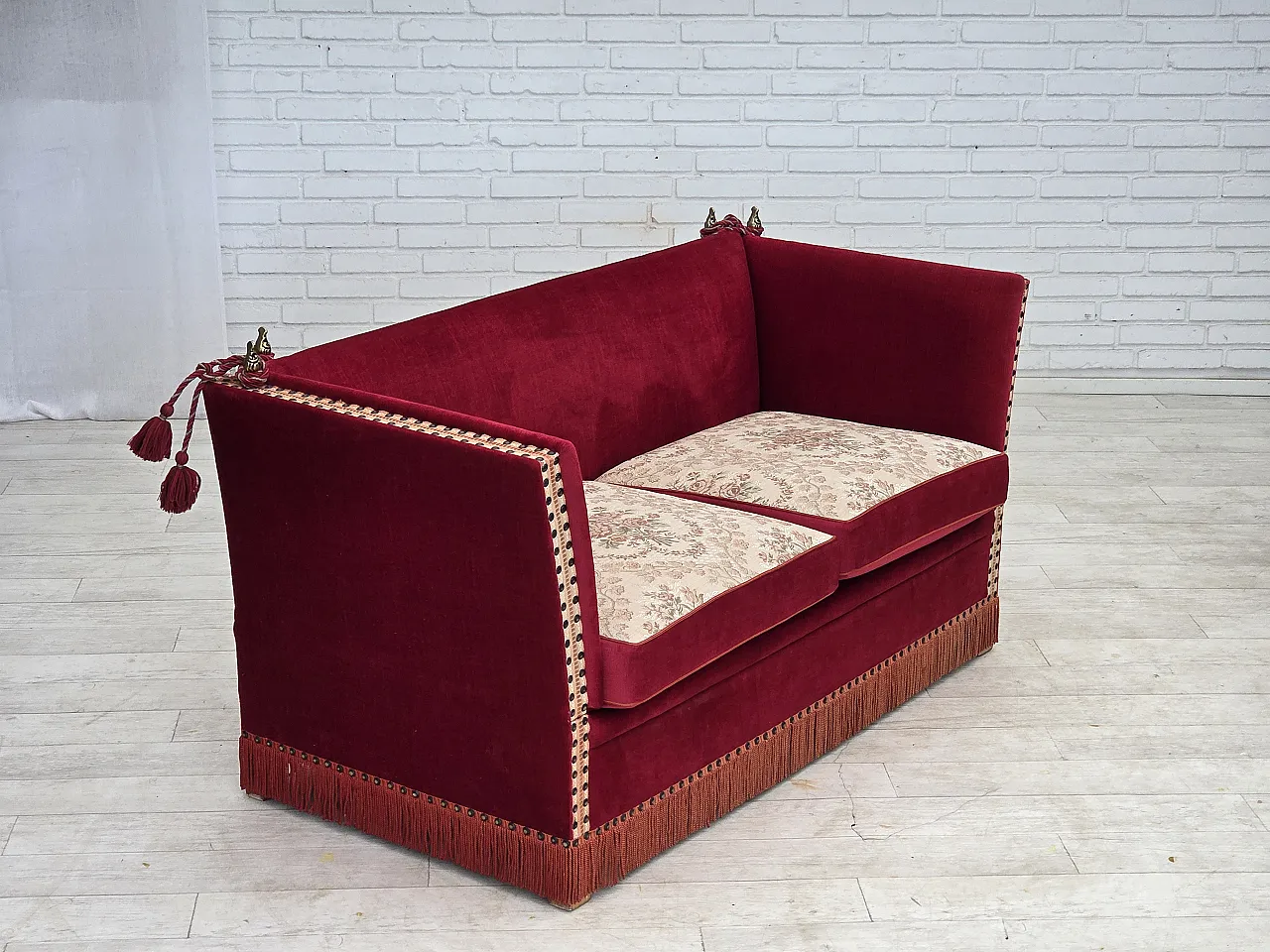1970s, Danish 2-seater "Spanish" drop arm sofa, furniture velour. 16