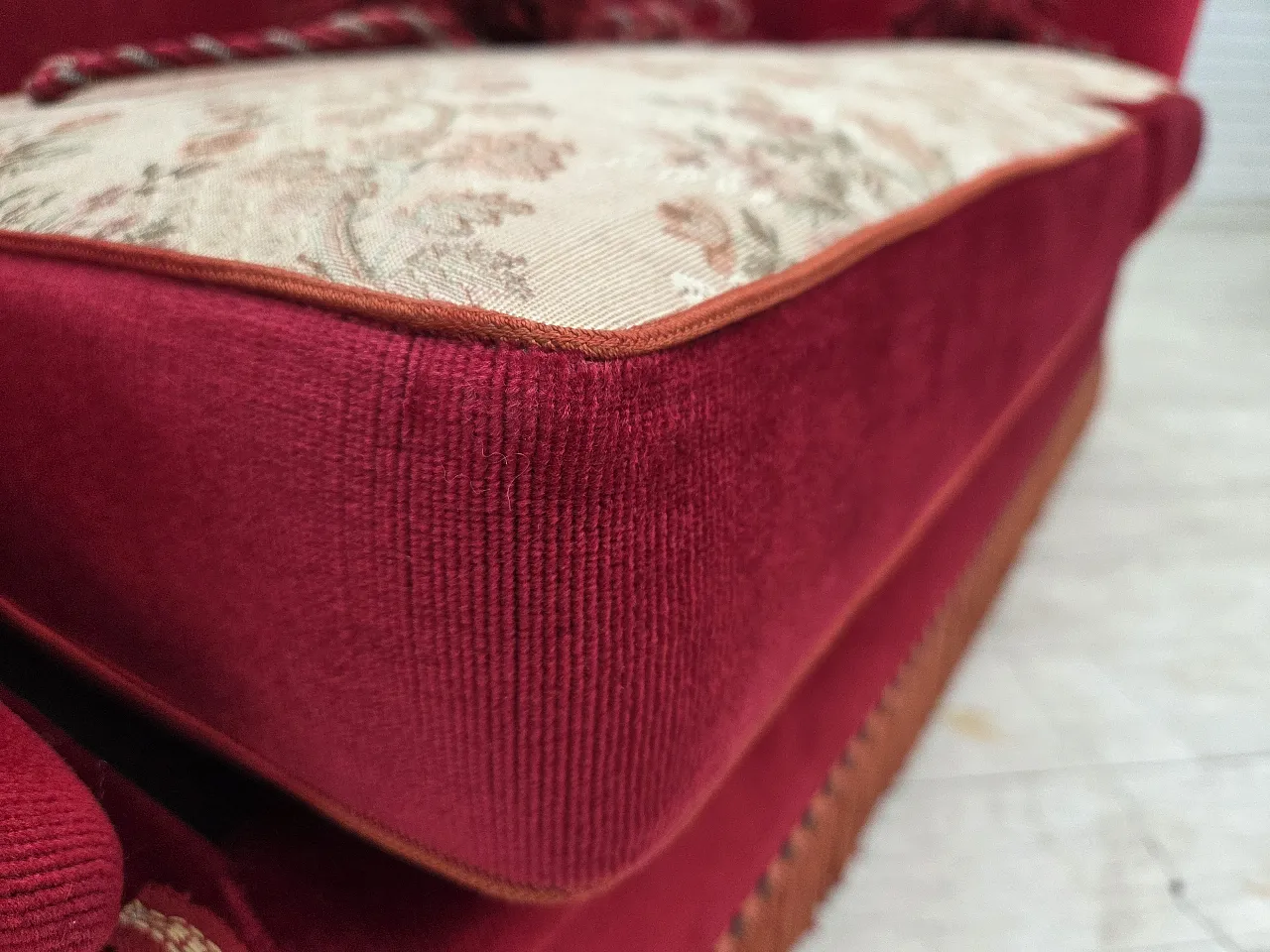 1970s, Danish 2-seater "Spanish" drop arm sofa, furniture velour. 17