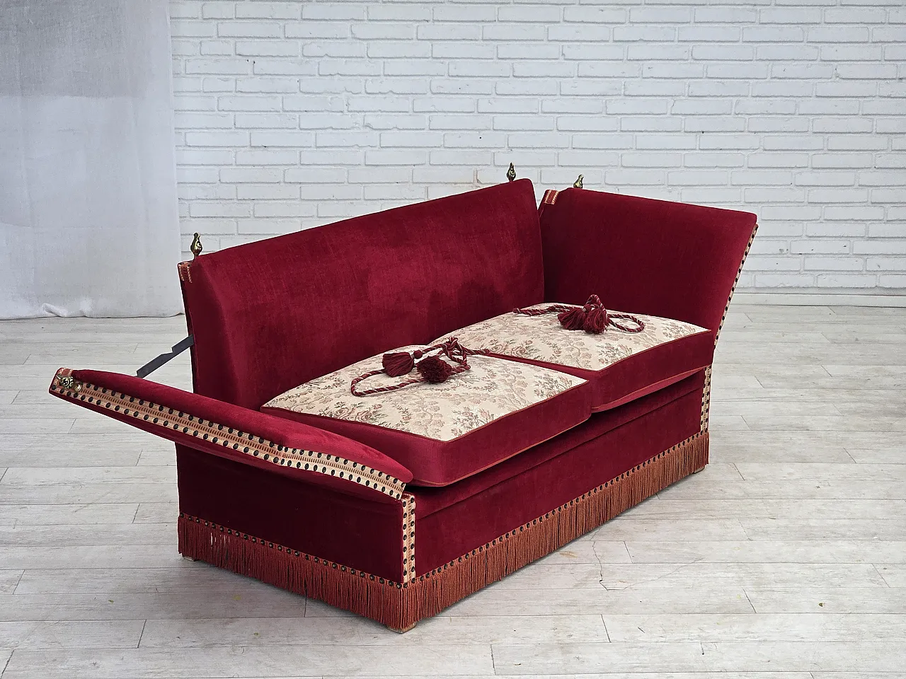 1970s, Danish 2-seater "Spanish" drop arm sofa, furniture velour. 19