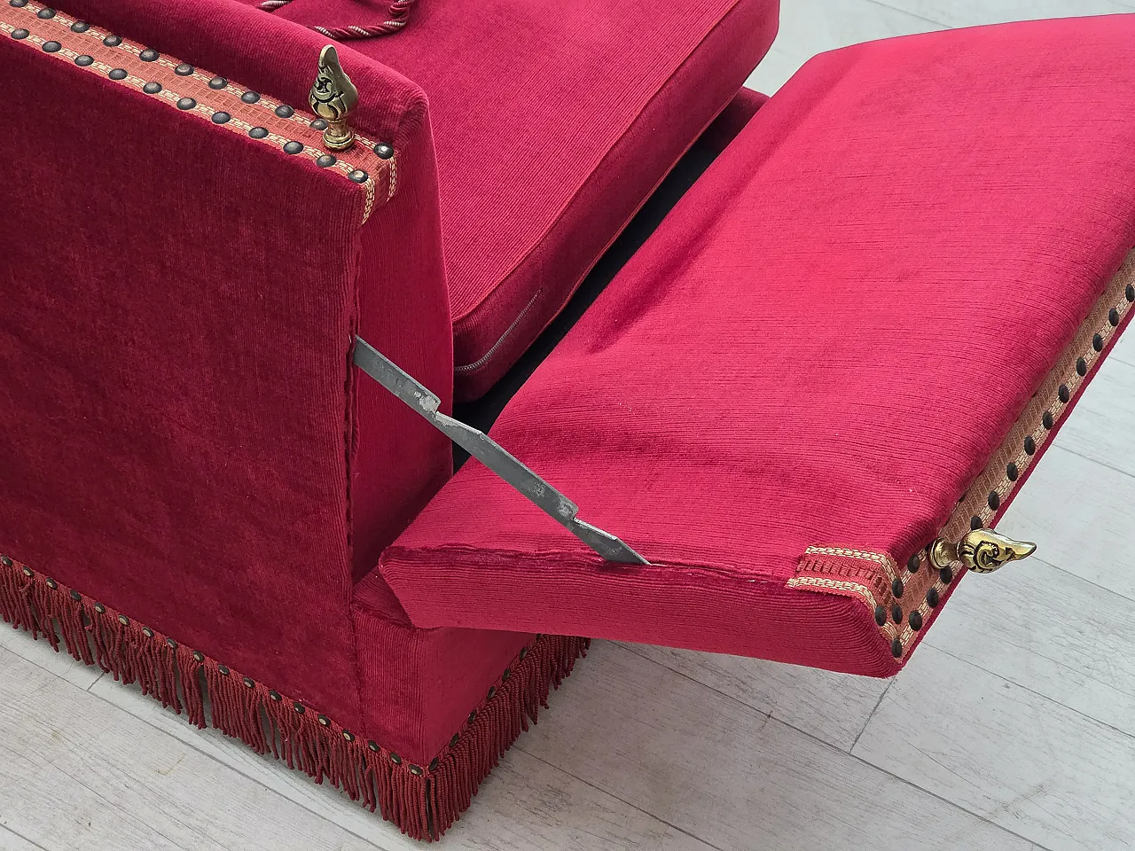 1970s, Danish 2-seater "Spanish" drop arm sofa, furniture velour. 21