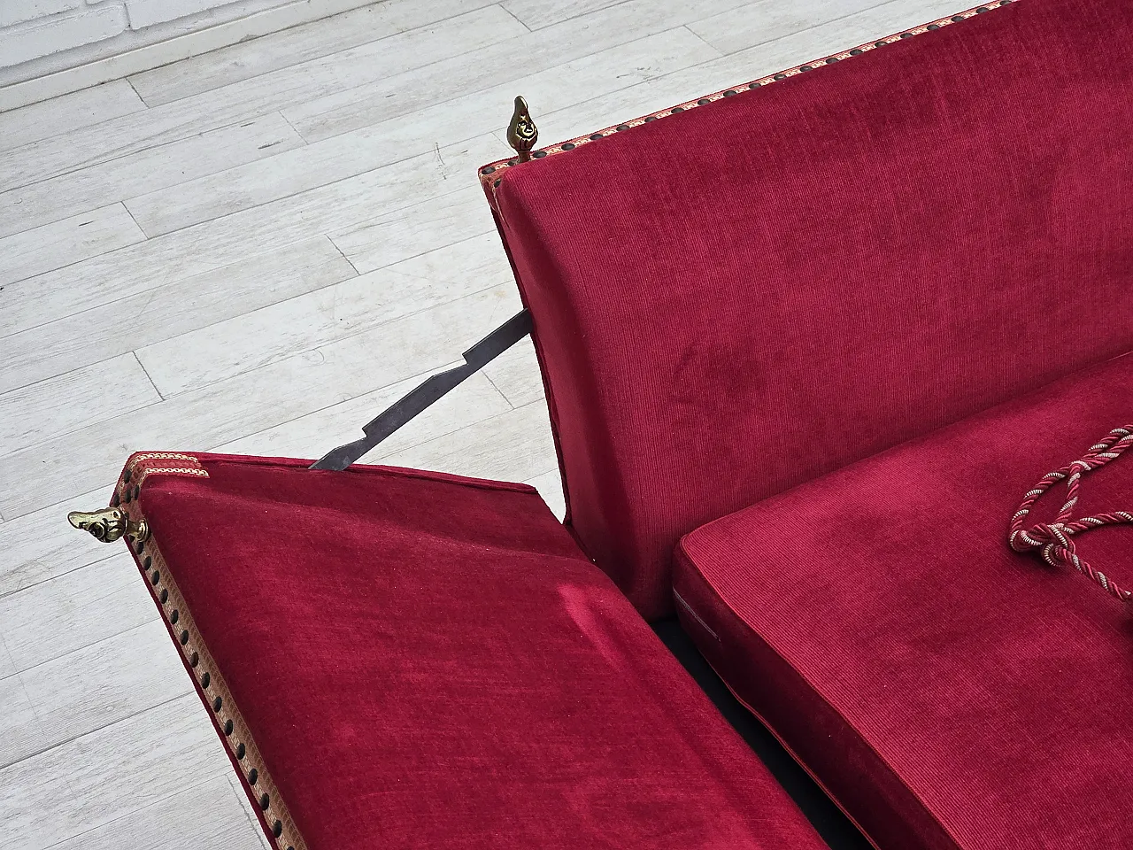 1970s, Danish 2-seater "Spanish" drop arm sofa, furniture velour. 22