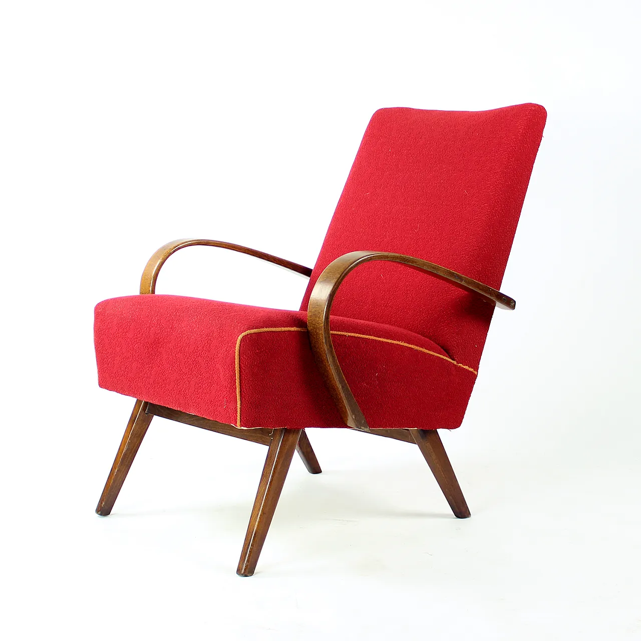 Midcentury Armchair in Original Red Fabric By Ton, Czechoslovakia 1960 2