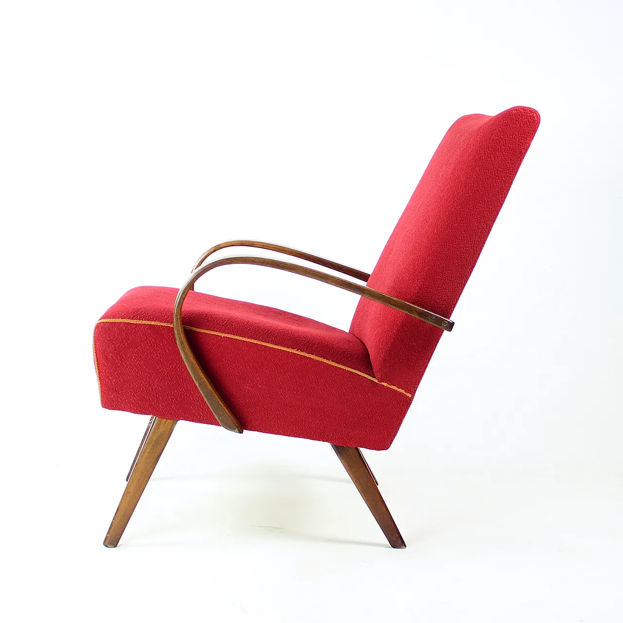 Midcentury Armchair in Original Red Fabric By Ton, Czechoslovakia 1960 3