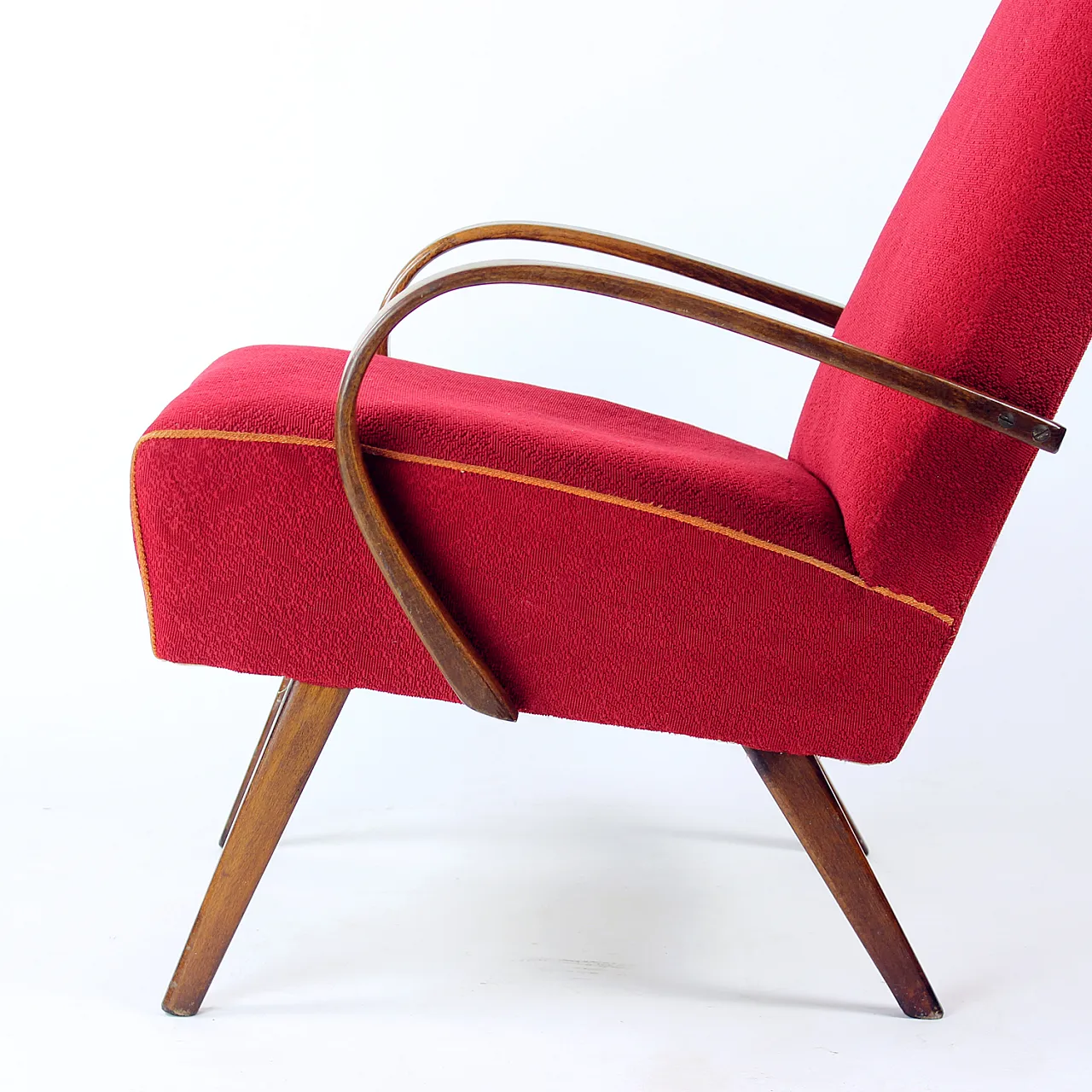 Midcentury Armchair in Original Red Fabric By Ton, Czechoslovakia 1960 4