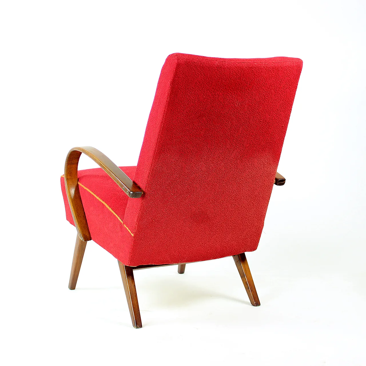 Midcentury Armchair in Original Red Fabric By Ton, Czechoslovakia 1960 5