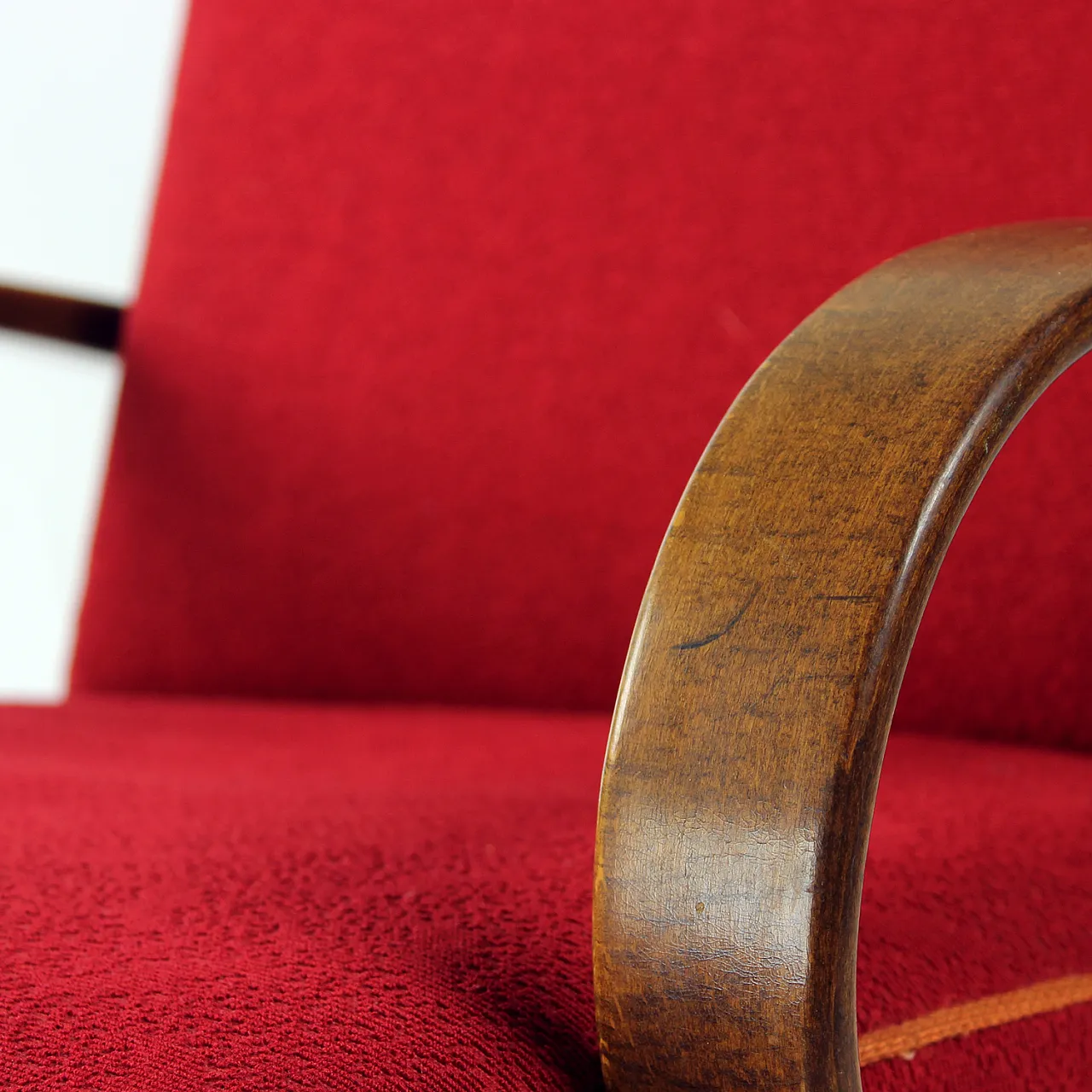 Midcentury Armchair in Original Red Fabric By Ton, Czechoslovakia 1960 7