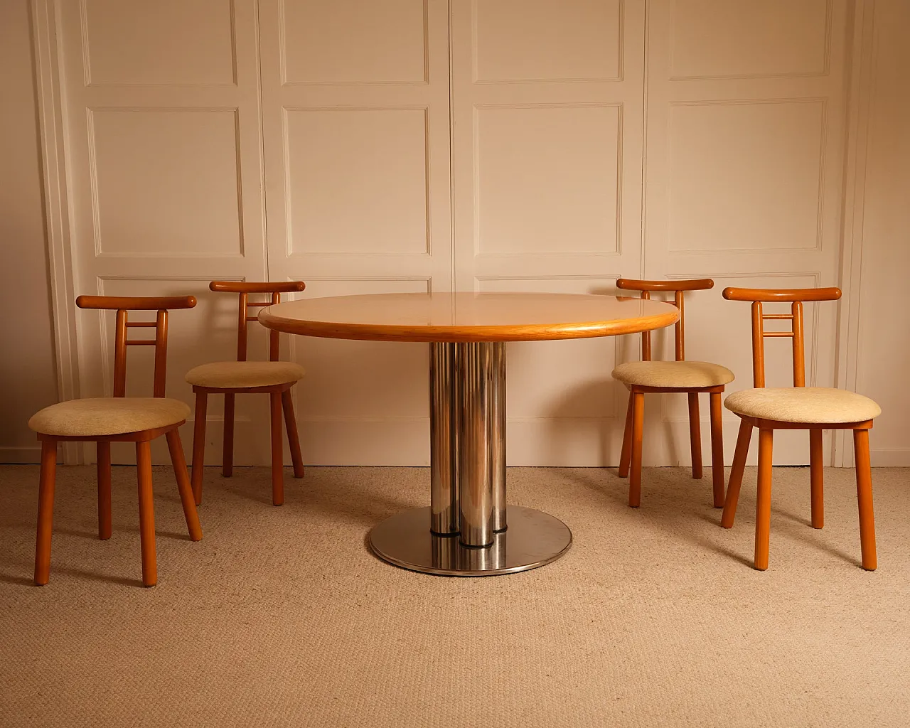 Wood and metal circular table, 1970s 2