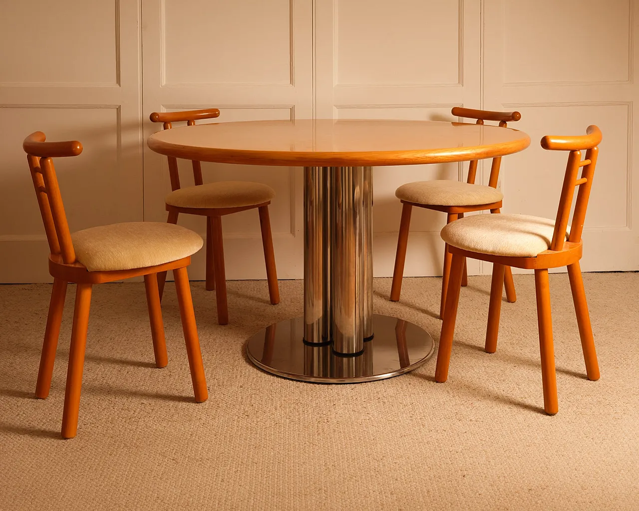 Wood and metal circular table, 1970s 4