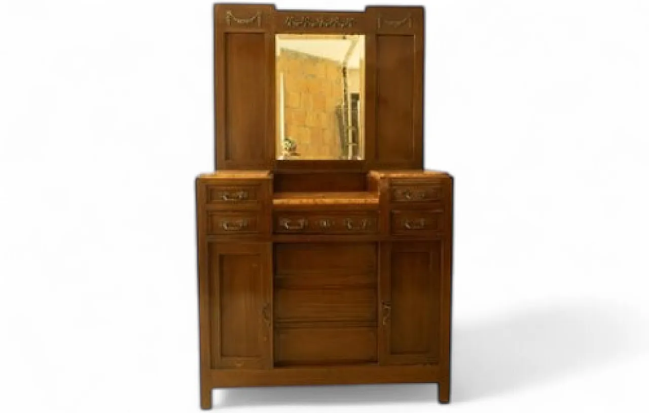 Wooden dresser with marble top and large mirror, 1960s 12