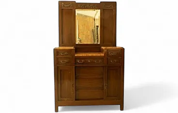 Wooden dresser with marble top and large mirror, 1960s