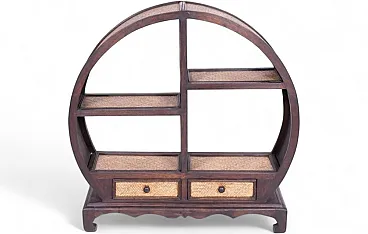 Cabinet in acacia wood and rattan with shelves and drawers, 1960s