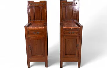 Pair of wooden mightstands with red marble top, 20th century