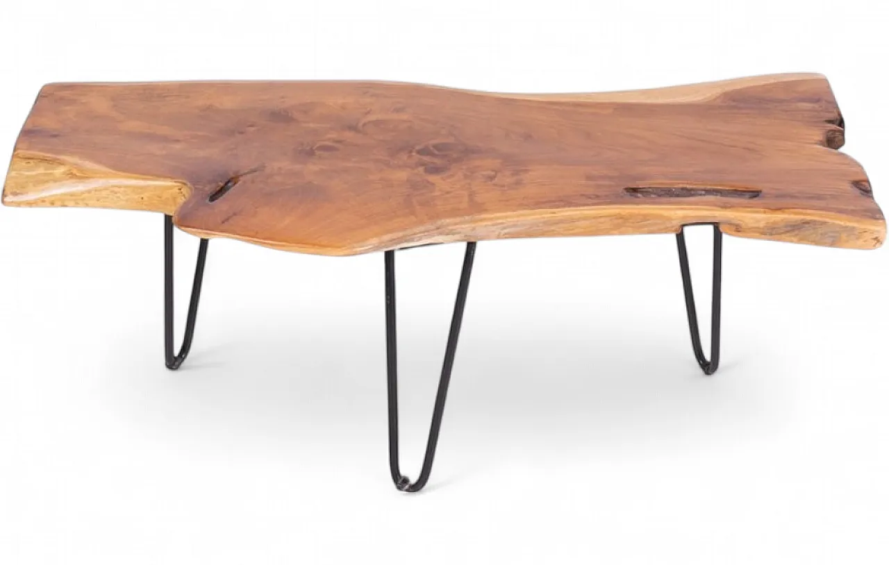Industrial coffee rable in cedar wood and iron, 1980s 9
