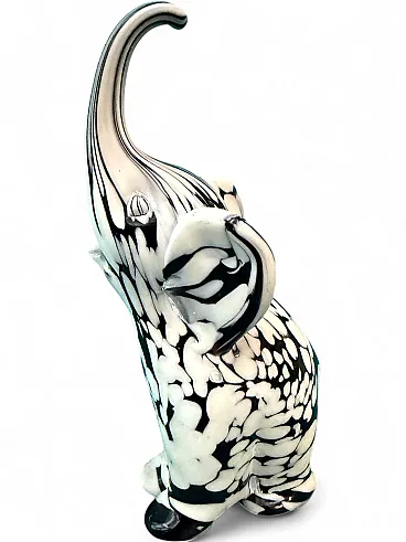 Archimede Seguso Murano Black White Elephant, 1960s