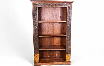 Indian teak wood bookshelf with decorative carvings, 1950s