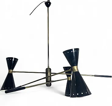 Lampadario regolabile in ottone, Italia, anni '50