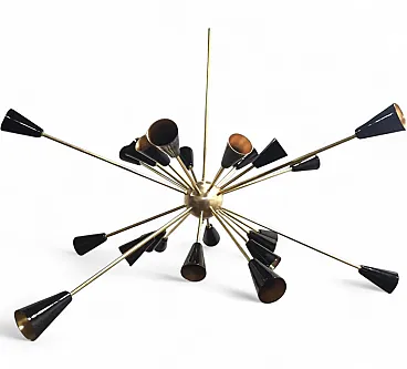 Sputnik brass ceiling lamp, 1950s