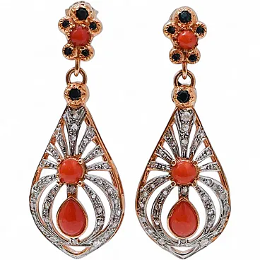 Coral, sapphires, diamonds, rose gold and silver earrings, 1960s