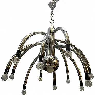 Vintage 13-light Space Age chrome-plated chandelier attributed to Goffredo Reggiani, 1970s