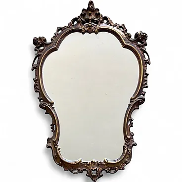 Mid-Century Modern Wall Mirror in Hand-Carved Walnut and Giltwood, Italy, 1950s