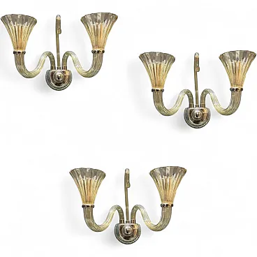 3 Murano glass wall lights by Barovier, 1950s