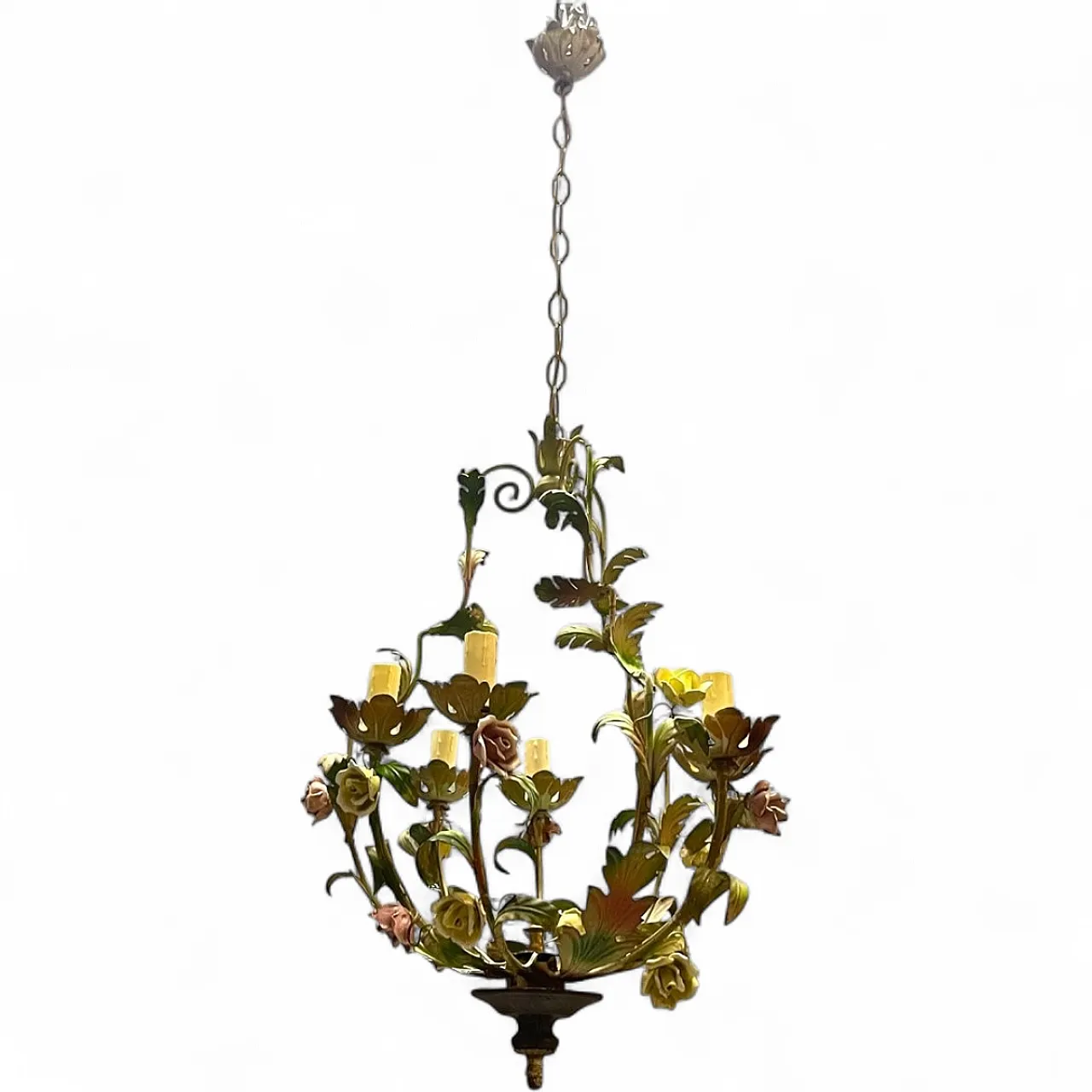Floral ceramic chandelier, Italy, 1960s 19