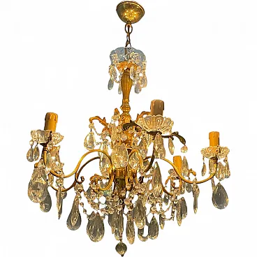 Brass and crystal chandelier, Italy, 1950s