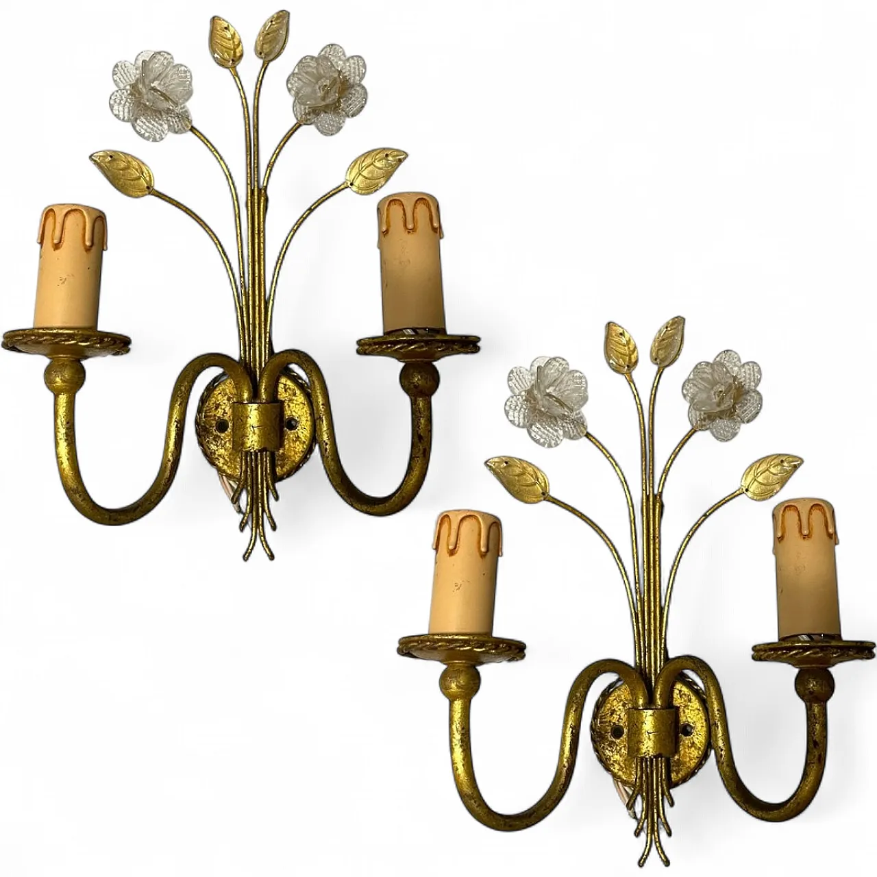 Gold Murano glass wall lights, Italy, 1960s, set of 2 12