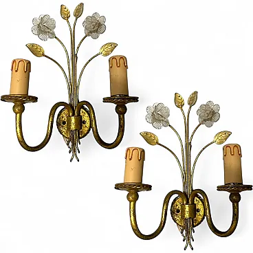 Gold Murano glass wall lights, Italy, 1960s, set of 2