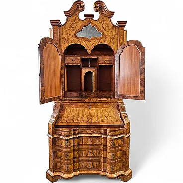 Venetian chest of drawers in briar with drop-leaf door and mirrors, 20th century
