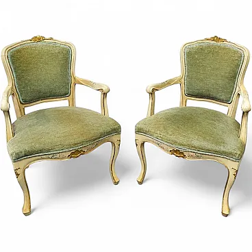 Pair of Louis XV lacquered armchairs, 20th century