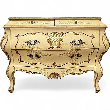 Curved lacquered and hand-painted chest of drawers, 20th century