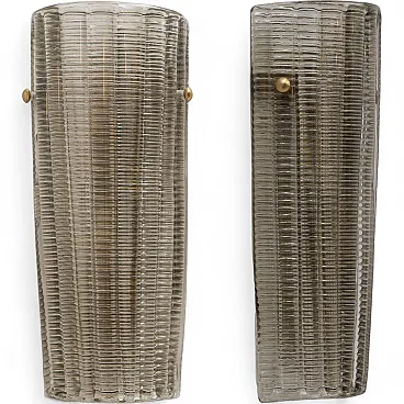 Pair of Murano glass wall sconces Smoked glass and brass, 2000s
