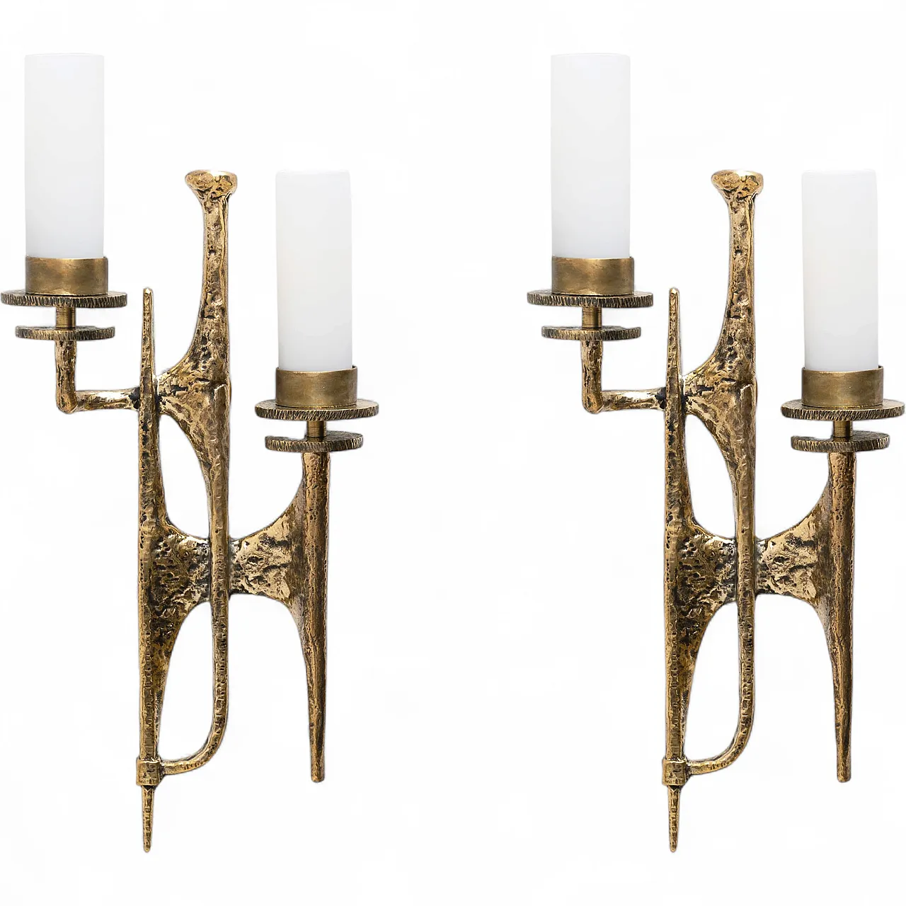 Pair of Brutalist Bronze and Murano Glass Wall Lights 9