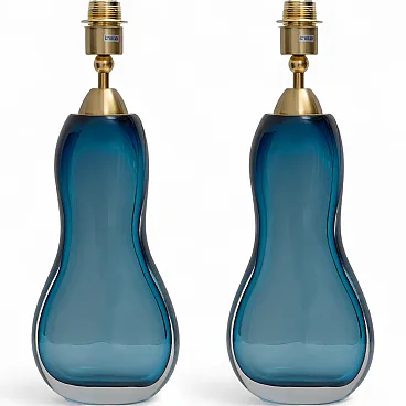 Pair of Sommerso Blue Murano Glass Table Lamps, 2000s