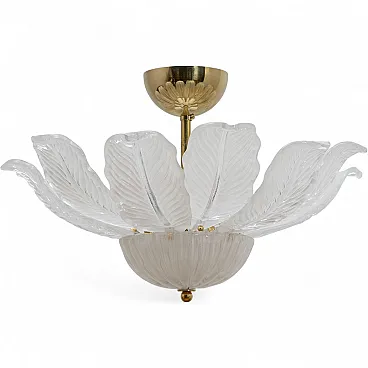 Murano glass ceiling light with white flower-shaped petals